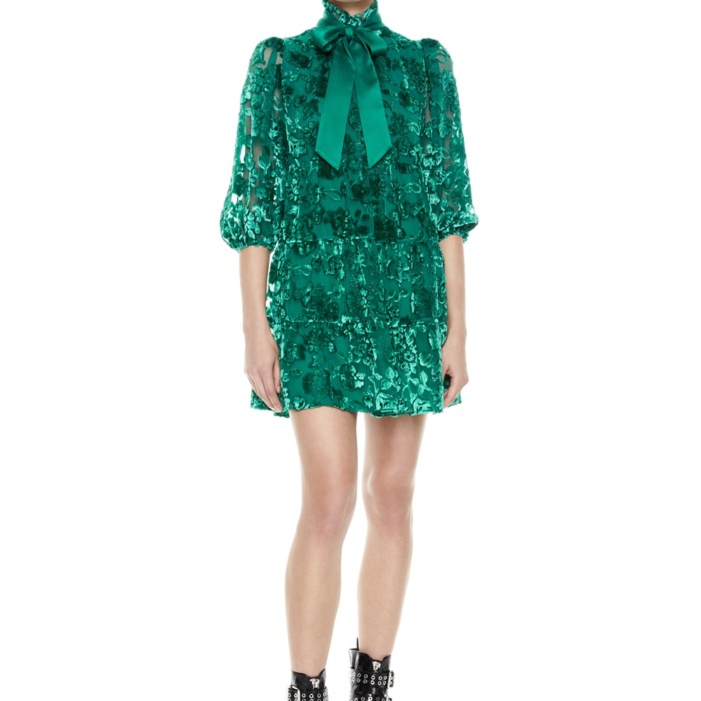 Alice + Olivia Emerald Green Floral Mini Dress